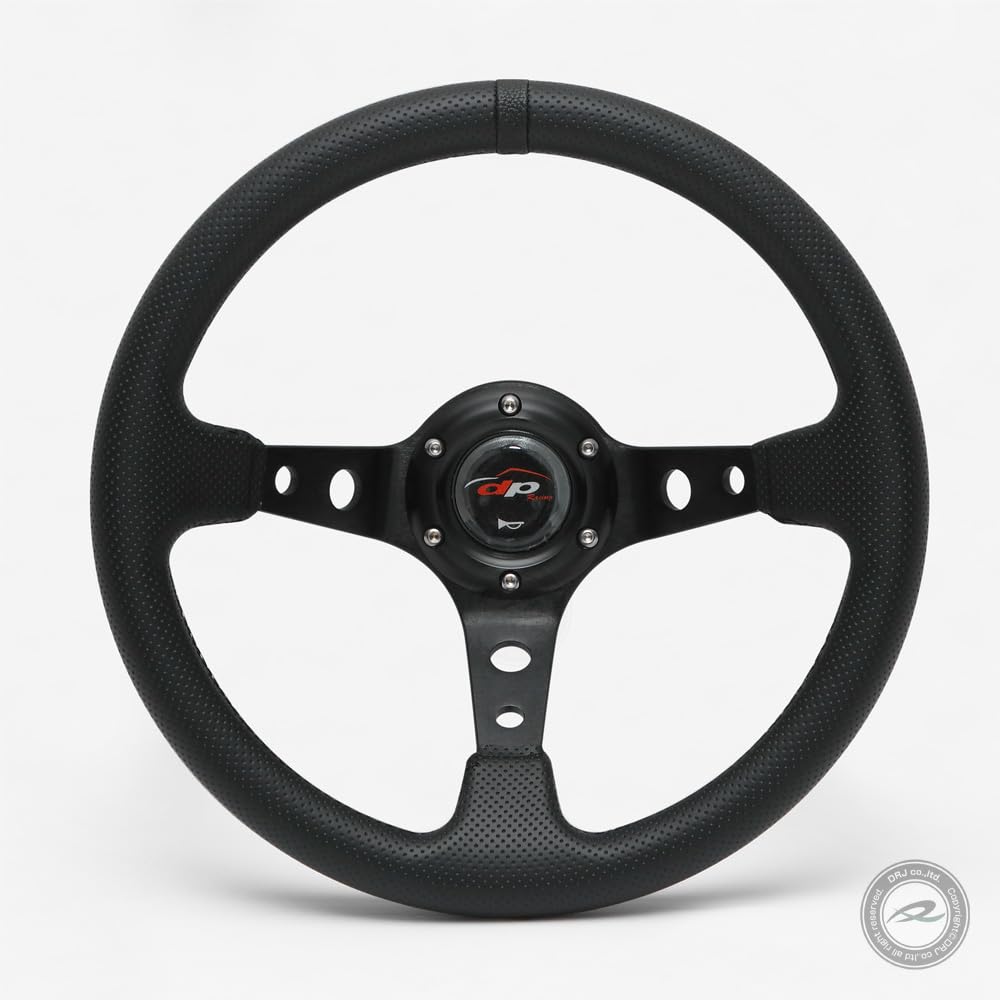 Deporacing Steering Wheel, 32mm Deep Cone, 70mm, Perforated PVC Top, Black Line, Black, Black Stitching (D32PB)