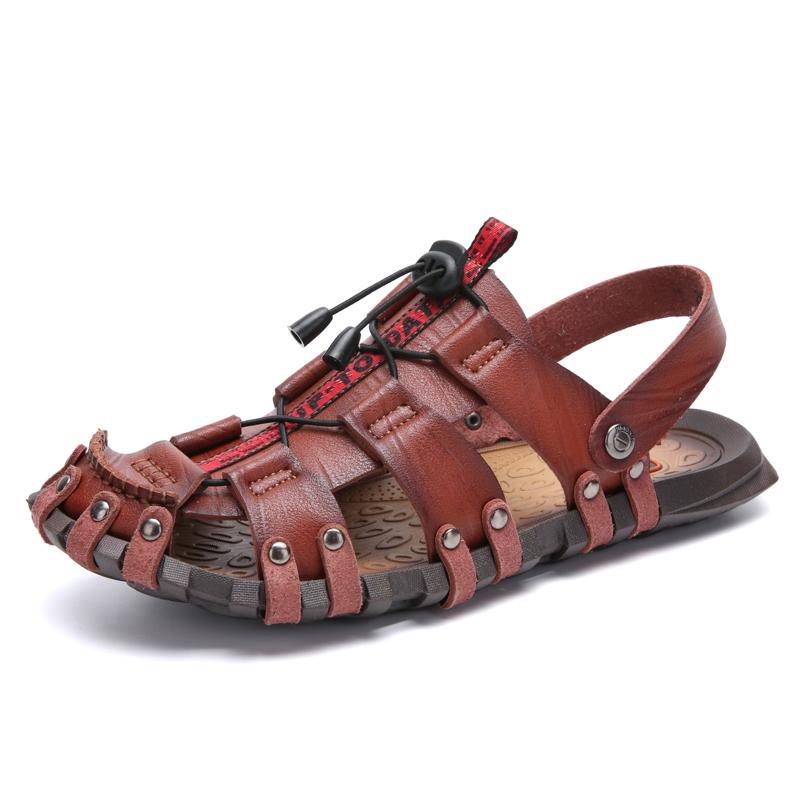 New Trend Mens Casual Slippers Dual-Purpose Leather Sandals for Men Summer Fashion Beach Shoes Male Non-slip Open-toe Half Drag