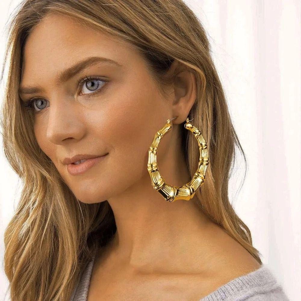 Retro Design Bamboo Joint Earrings European-American Statement Circle Earrings  Bold Jewelry