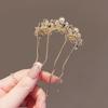 Elegant Golden Floral Hairpin Comb with Imitation & Upturned Design for Women - Vintage Style Alloy Hair Accessory