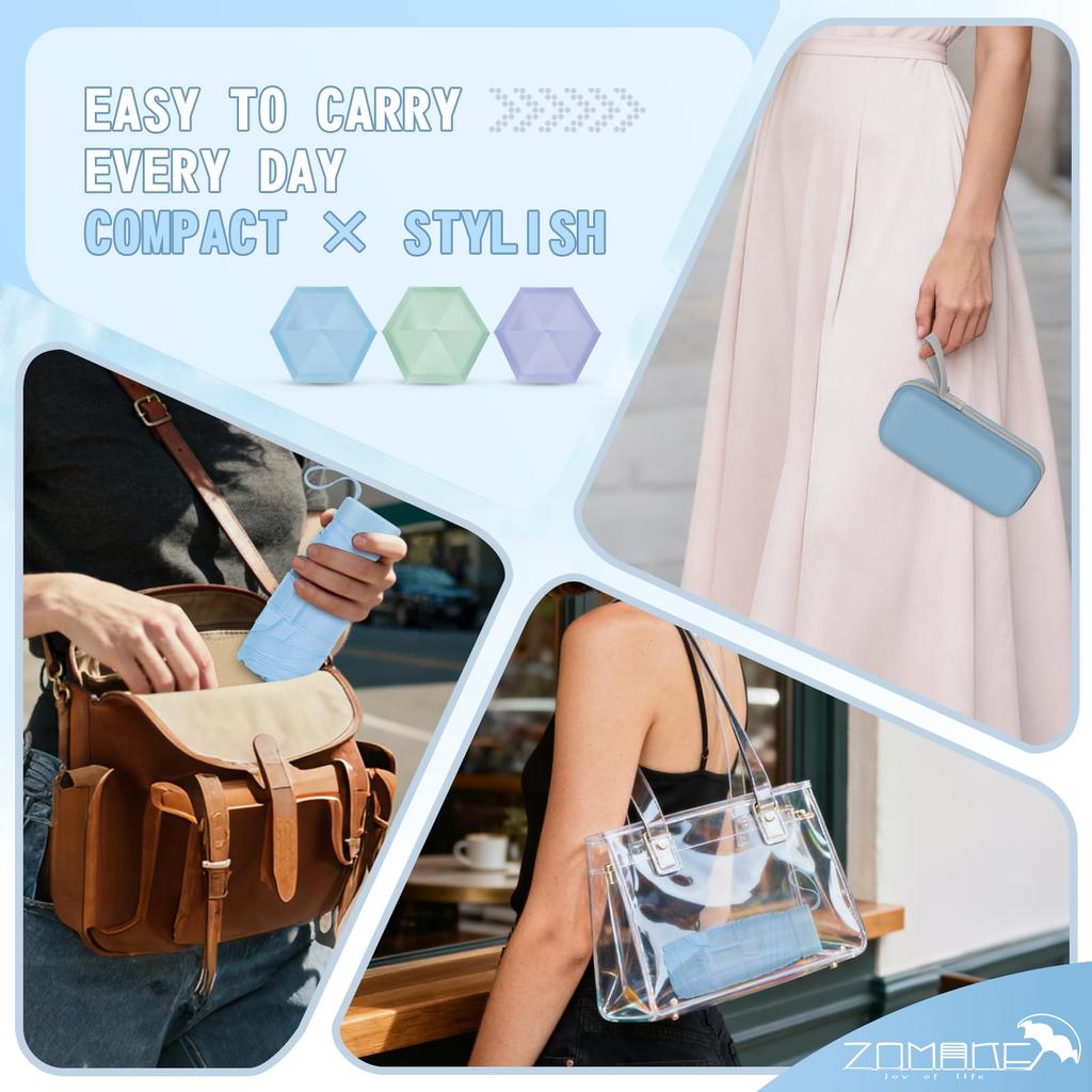 ZOMAKE Folding Ultra UV Light Heat UV Rain or Includes Waterproof Case Umbrella, Lightweight, Compact, Small, UPF50+ Protection, Blocking, Blocking,