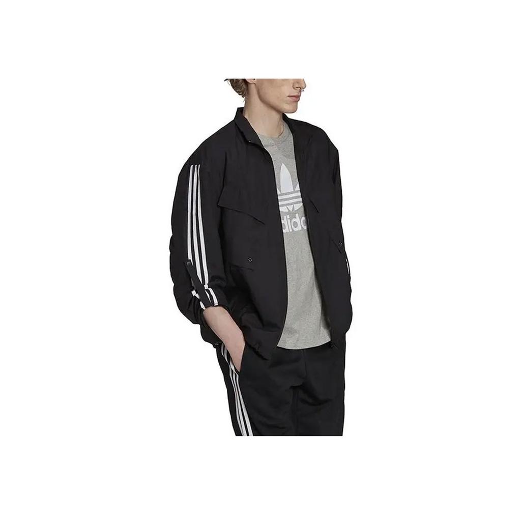 adidas Originals Trefoil Parley TT Stripe Print Logo Zip-Up Jacket Men Outerwear Black HN7030