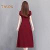 Summer Lady Dress Round Neck A-line Short Sleeves Slim Waist Plus Size Pure Color Slim Fit Mid-calf Length OL Commute Midi Dress