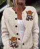 Women's Loose Fit 3D Print Round Neck Long Sleeve Cardigan Sweater