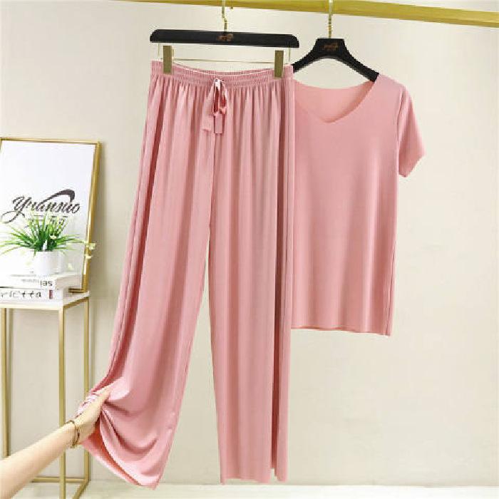 Summer Fashion Ice Silk Suit Women's Sports Casual Wide Leg Pants Short Sleeve Two-piece Set Western Style