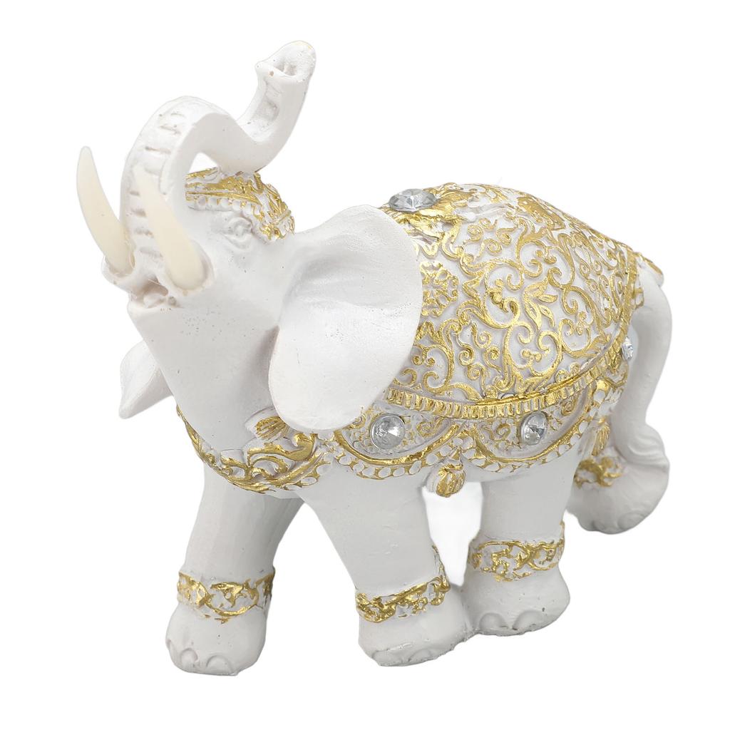 Elephant Statue White Resin Cute Lucky Elephant Sculpture for Entryway Bookshelf Computer Desk Home Decoration