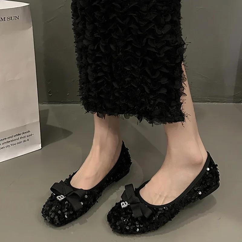 Fashion Women Flats Bow Bling Flats Shoes Shallow Designer Sandals Autumn Fad Soft Casual Shoes Dress Walking Cozy Femme Chaussures
