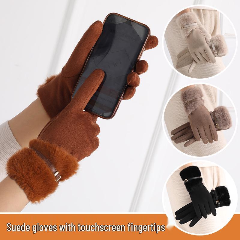 Women's Winter Plush Gloves: Faux Suede, Velvet, Touchscreen-Ready for Riding & Cycling