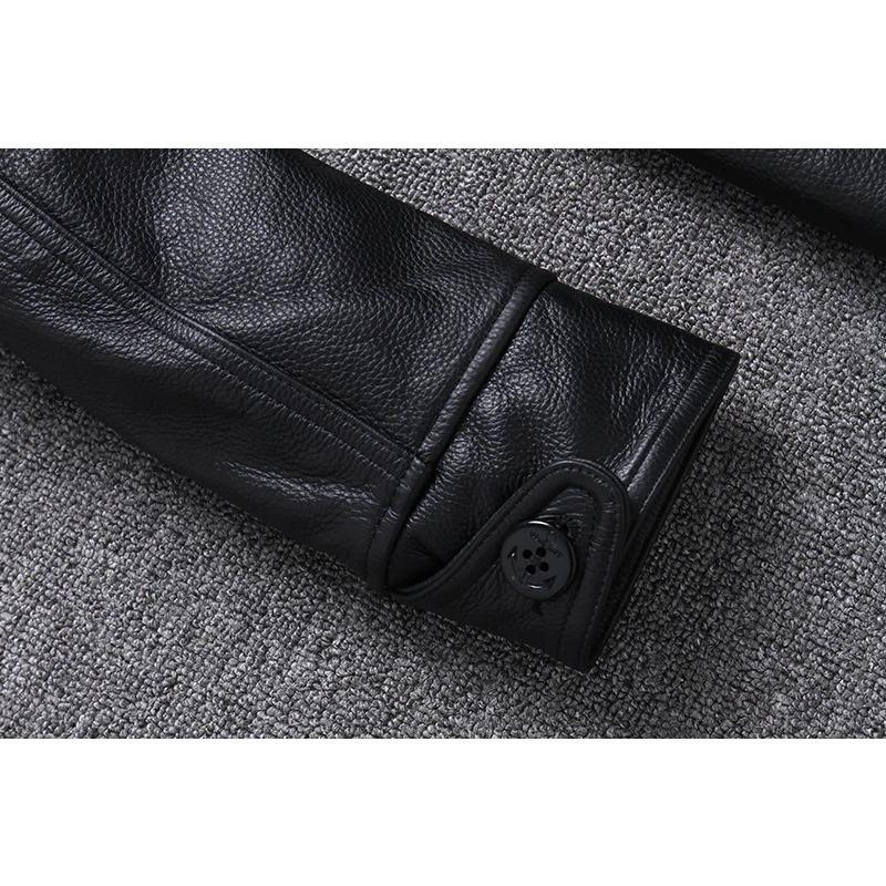 Chinesische Größe Echte Kuhhornschnallen Echte Rindslederjacke Herren Echtledermantel Klassische schwarze Jacke Lässige Lederbekleidung Herbst
