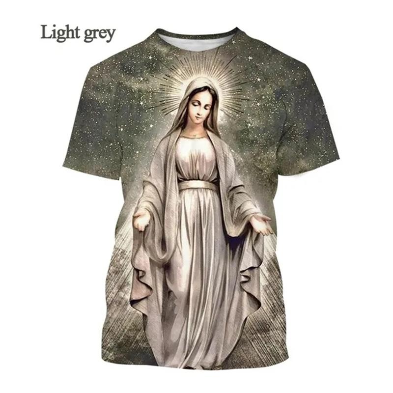3D Printing Virgin Mary T Shirt For Men Summer Short Sleeved Christian Mother Of God Pattern Tshirts Mens Casual T-Shirt Tops