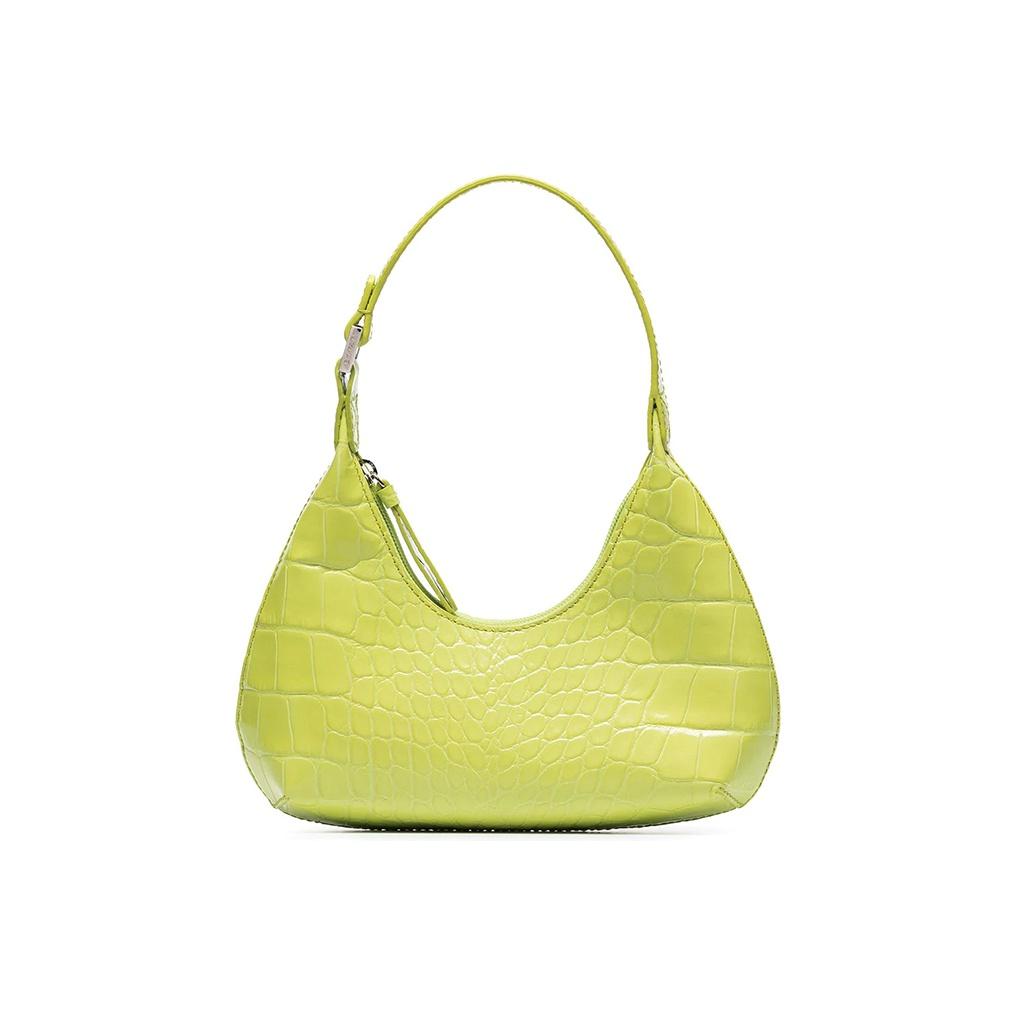 

By Far Baby Amber Crocodile Pattern Genuine Leather Underarm Half Moon Handbag Shoulder Bag Women Handbag Lime-Yellow 21CRBASMTCDSMA Basic Set (Bag+Dust Bag)