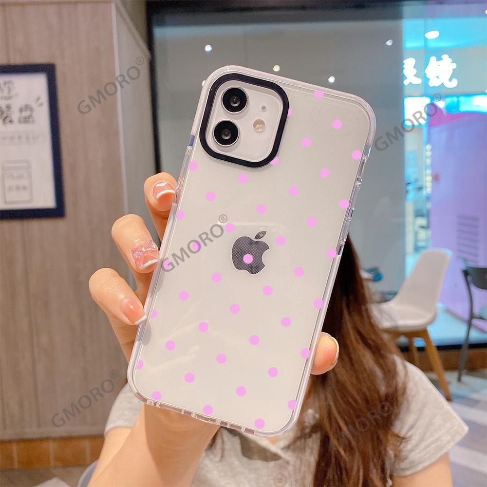Amazon hot-selling black and white polka dot mobile phone case iPhone17 Japanese Korean style Apple 16promax transparent protective case