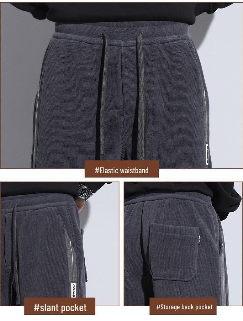 Men's Fleece-Lined Wide-Leg Sweatpants, Winter Sports Casual Pants for Spring/Autumn 2025