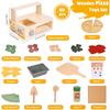 Wooden Pizza Toy Montessori Pretend Play Food Educational Learning Toy Kithcen Playset with Bake Oven Birthday Gift for Boy Girl