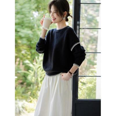 Pull Tricoté Mocana pour Femme à Blocs de Couleurs et Col Rond