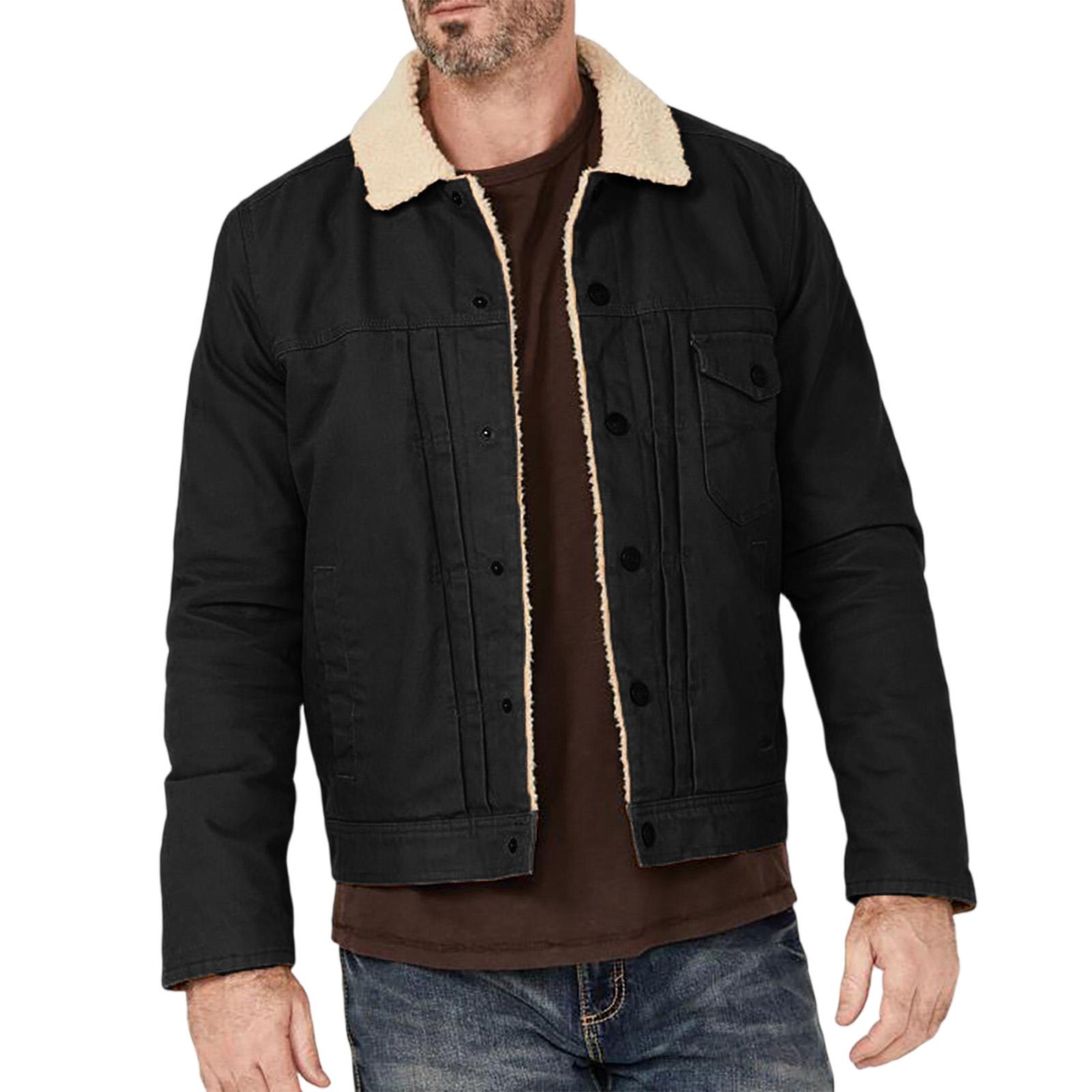 

Мужская однотонная рабочая куртка с карманом на пуговицах, мужское повседневное плюшевое пальто M чёрный