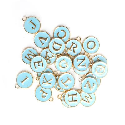 26pcs / Bag DIY English Letter Pendant Metal Round Pendant for Jewelry Making CraftSky Blue