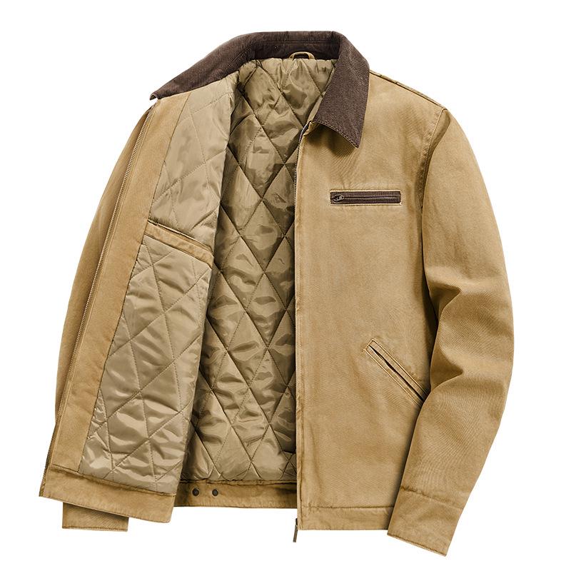 

Men s Autumn & Winter Thickened Cotton Lapel Jacket - Casual, Warm, Plus Velvet Medium хакі