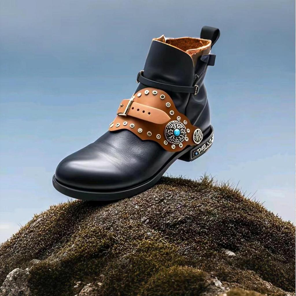 Riding Boot Strap Straps Decorative Metal Rivets LeatherLike Prong Navy Middle Ornament