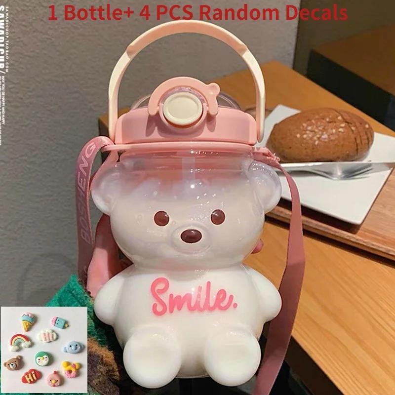 

Бутылка для воды Kawaii 1000/1400 мл, дорожный чайник в форме медведя, спортивная кружка для питья для девочек, бутылка для отдыха на открытом воздухе, большая емкость, бутылка с трубочкой 1.0L розовый