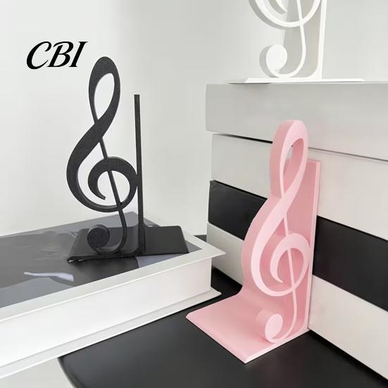 One-Piece 3D Print Sculpture Printed Music Note Bookend, Decorative Shelf Organizer, Modern Desk Decor for Home Musical Book Holder Office Study,