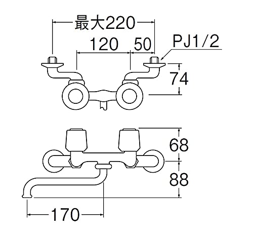 SANEI Two-Valve Kitchen Mixer Faucet, Wall-Mounted, for General and Cold Climates, K11-W-13