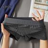 Men Boxer Underwear Mid-rise Striped Print Patchwork Color Thin Shorts Briefs Quick Drying U-convex Panties