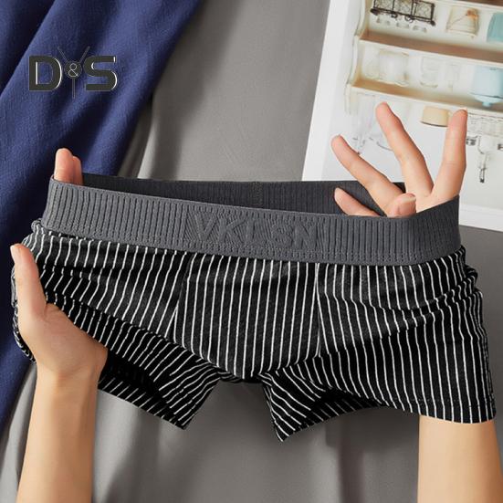 Men Boxer Underwear Mid-rise Striped Print Patchwork Color Thin Shorts Briefs Quick Drying U-convex Panties