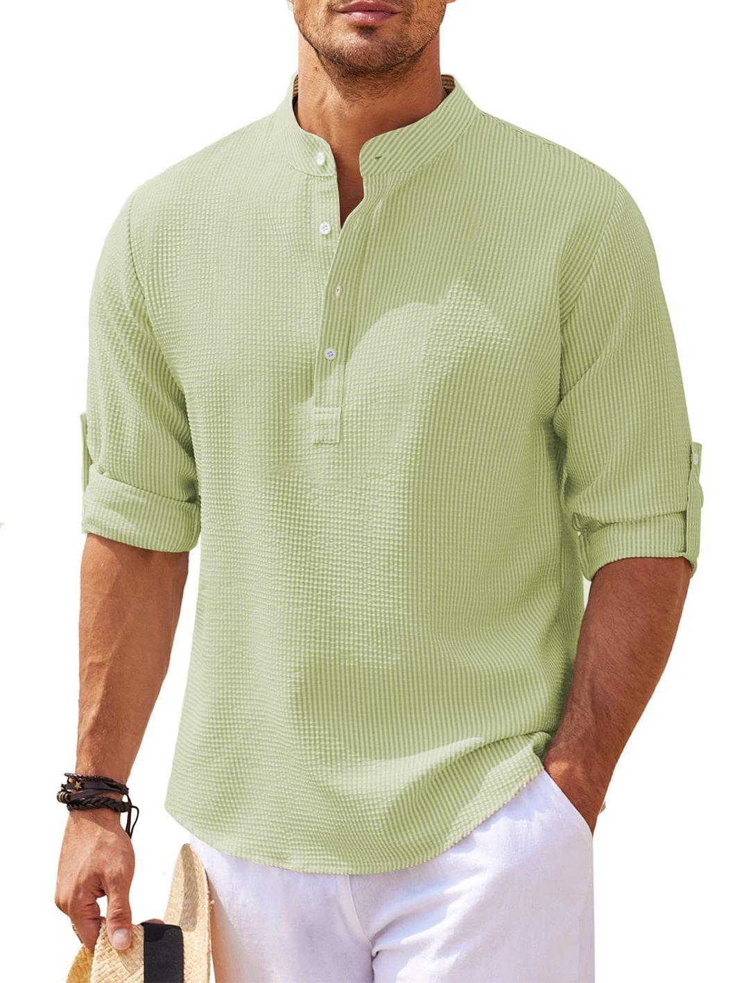 

European and American Men s Shirts Long Sleeves Stand Collar Button Down Pineapple Checkered Shirts Men s Casual Shirt Tops 3XL зелений