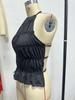 2026 Summer Solid Color Pleated Halter Neck Women's Open Back Lace-up Top