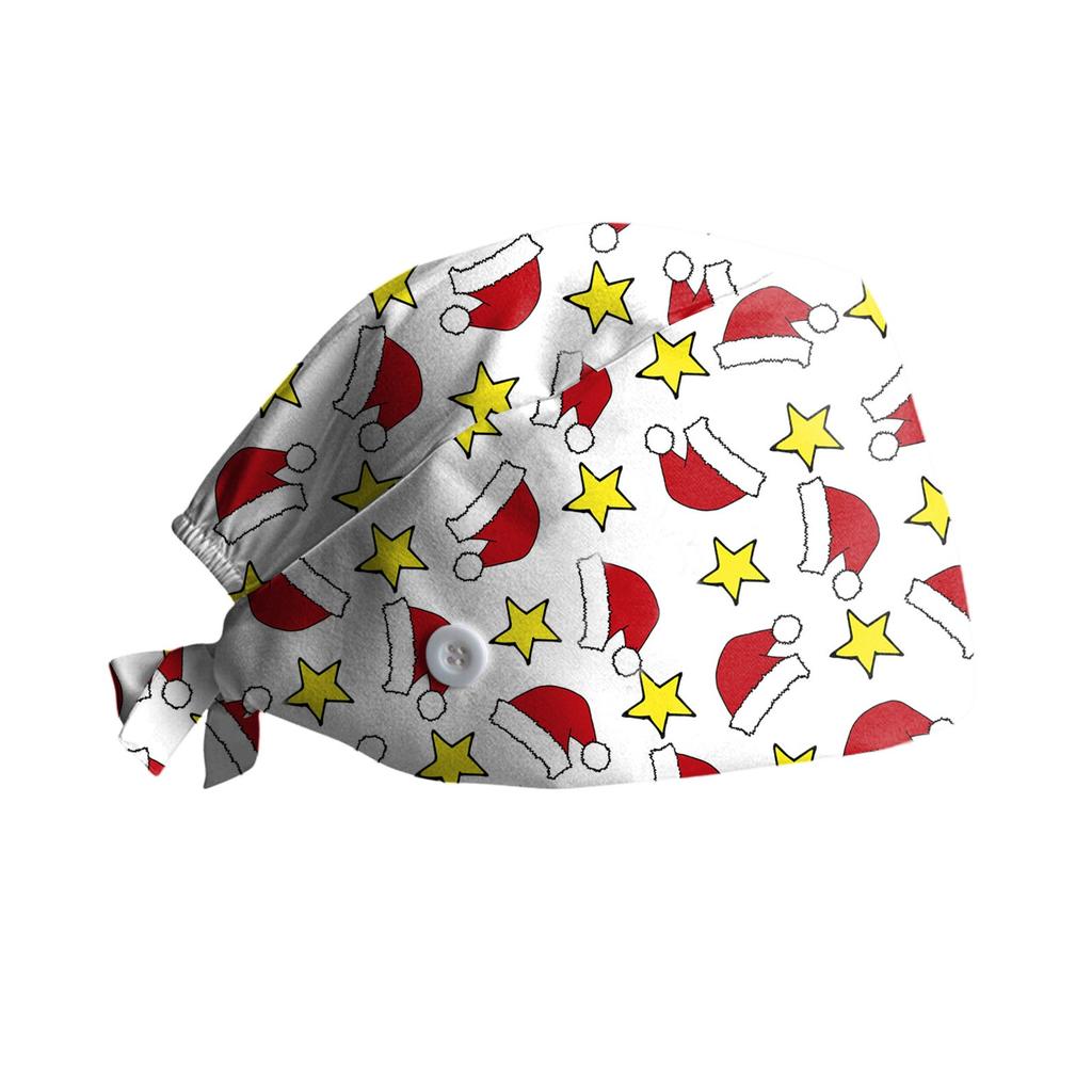Scrub Cap With Buttons Bouffant Hat With Sweatband For Womens And Mens