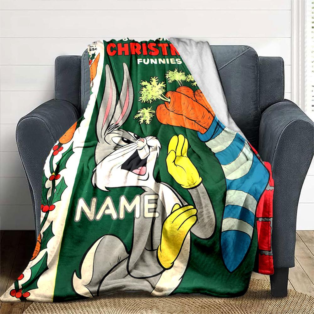 Bugs Bunny Christmas Funnies Gift Personalized Blanket Personalized Name Soft Cozy Great For Sofa Couch Office Bed Picnics Allseason Use Modern Style