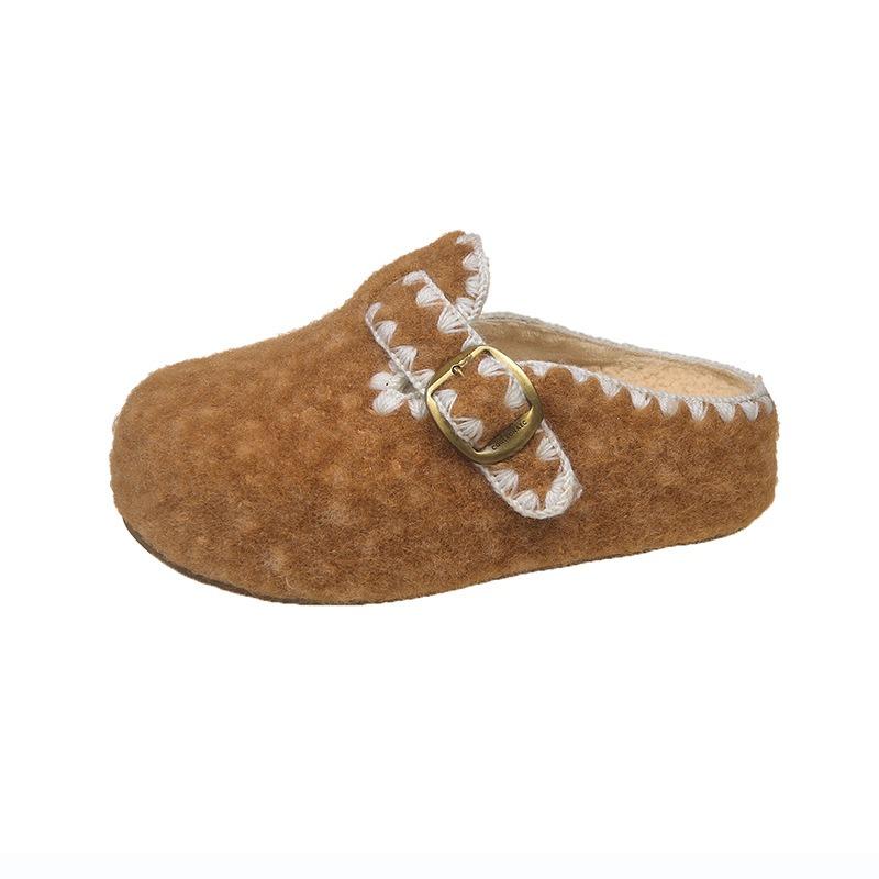 Thick-soled one-pedal lazy shoes women's autumn new outer wear bag head half slippers belt buckle fashion