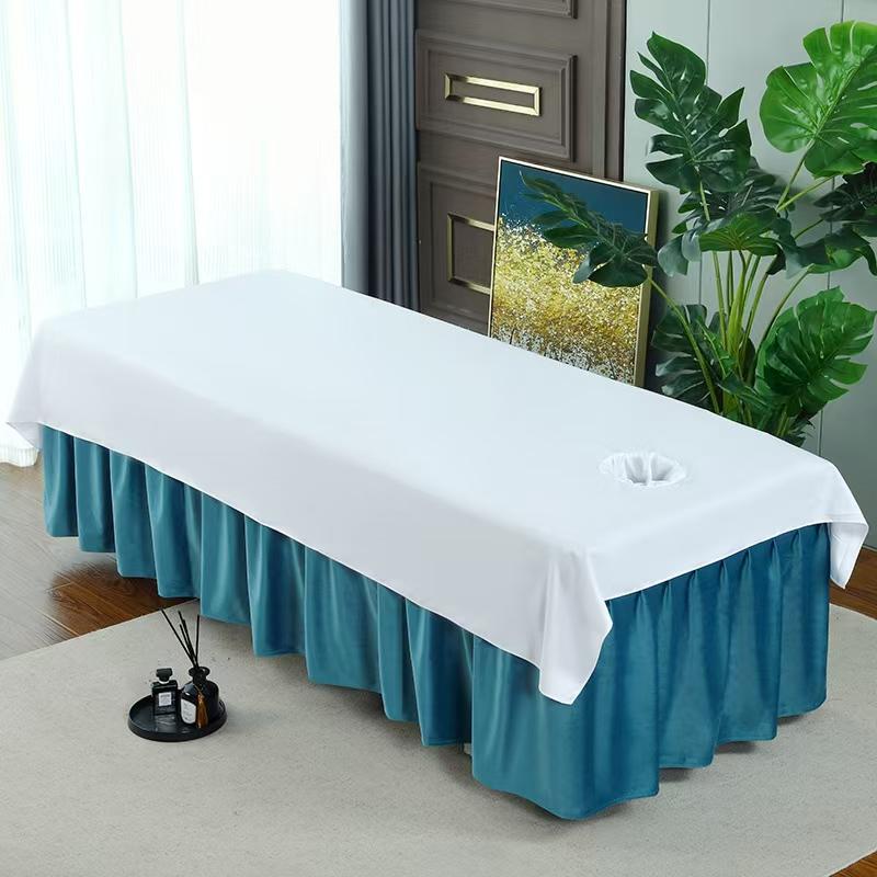 White Washable Beauty Salon Massage Bed Sheet with Hole - Anti-Dirty, Quick-Dry, Wrinkle-Resistant, Customizable.