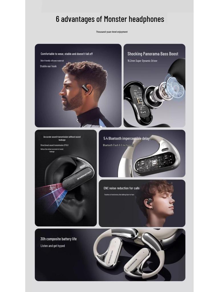 Monster AC320 Wireless Air Conduction Bluetooth Headphones