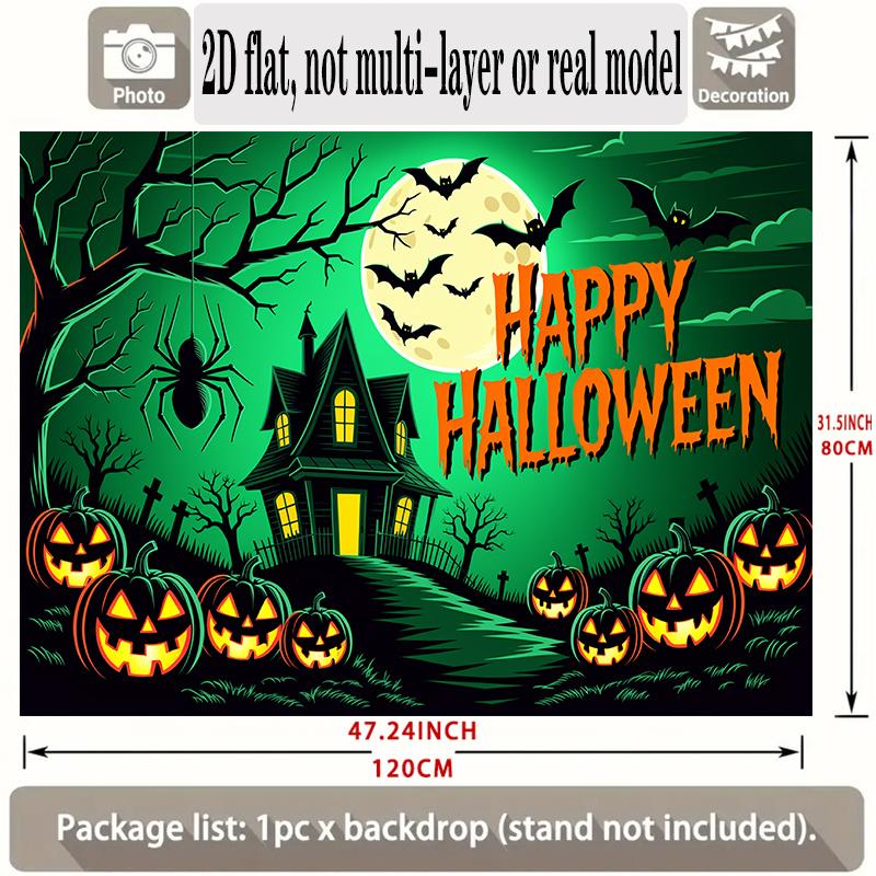 Party Backdrop Halloween Green Flat Banners Pumpkin Spooky Tree Celebrations Wedding Photo Booth Decor Front Door Decor