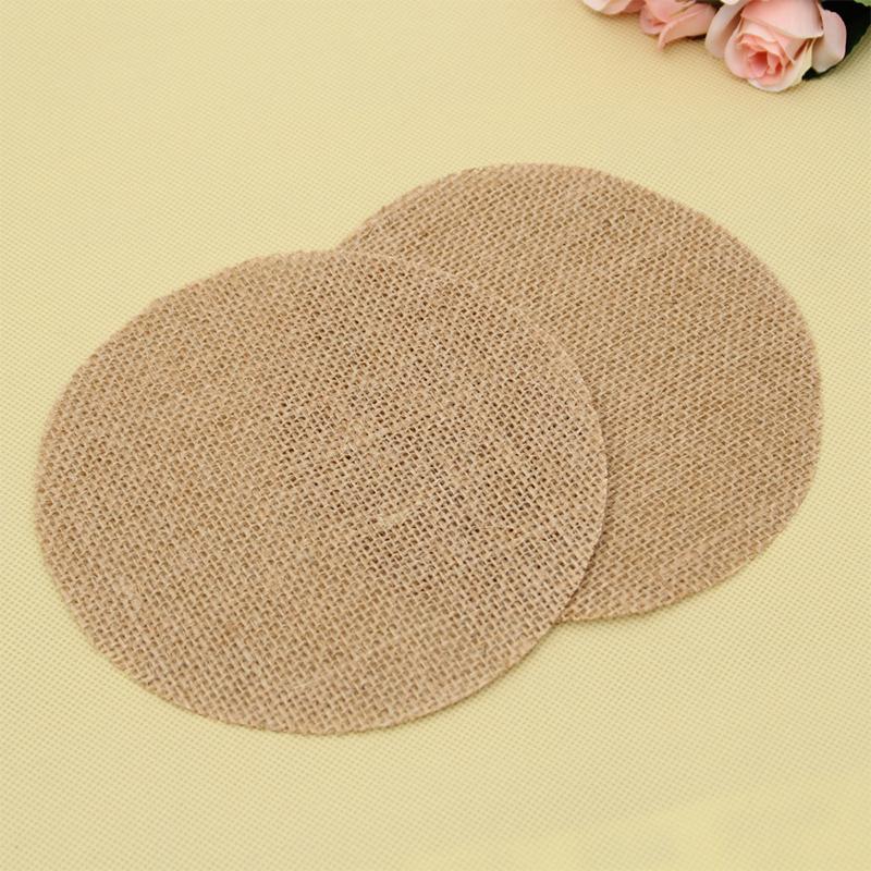 10pcs Round Linen Jute Burlap Dining Table Mat Linen Table Placemat Tea Cup Plates Mats For Home Wedding Christmas Party Decor