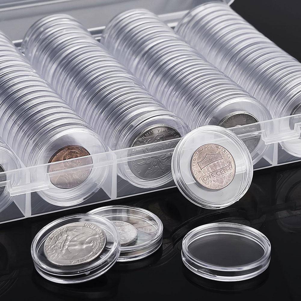 100pcs 25mm Round Coin Capsule Holders with Storage Box for Copper Silver Gold and Commemorative Protection and Display