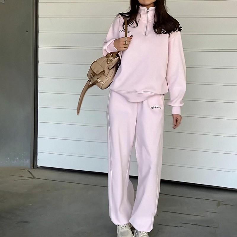 Kleidung Damen Modisches Kostüm Lässig Locker All-Match Einfarbige Langarm Pullover Hosen Sets