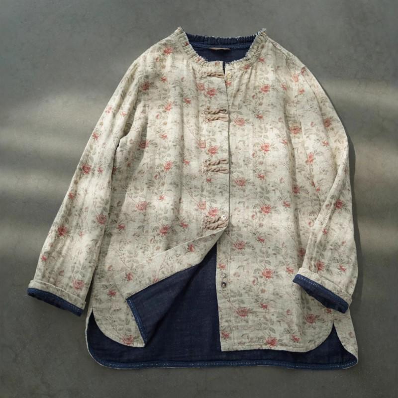 

Johnature Женские винтажные рубашки с цветочным принтом, топы, блузки с рукавом три четверти, весенние рубашки на пуговицах One Size