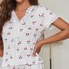 Lace Cherry Print Short-Sleeve Pajama Set: Sexy & Loose Homewear for Women