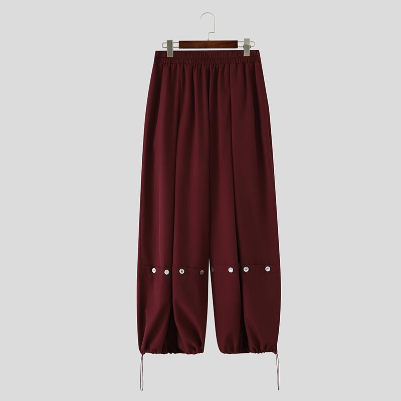 INCERUN Men Drawstring Elastic Waist Solid Color Casual Loose Long Harem Pants Trousers