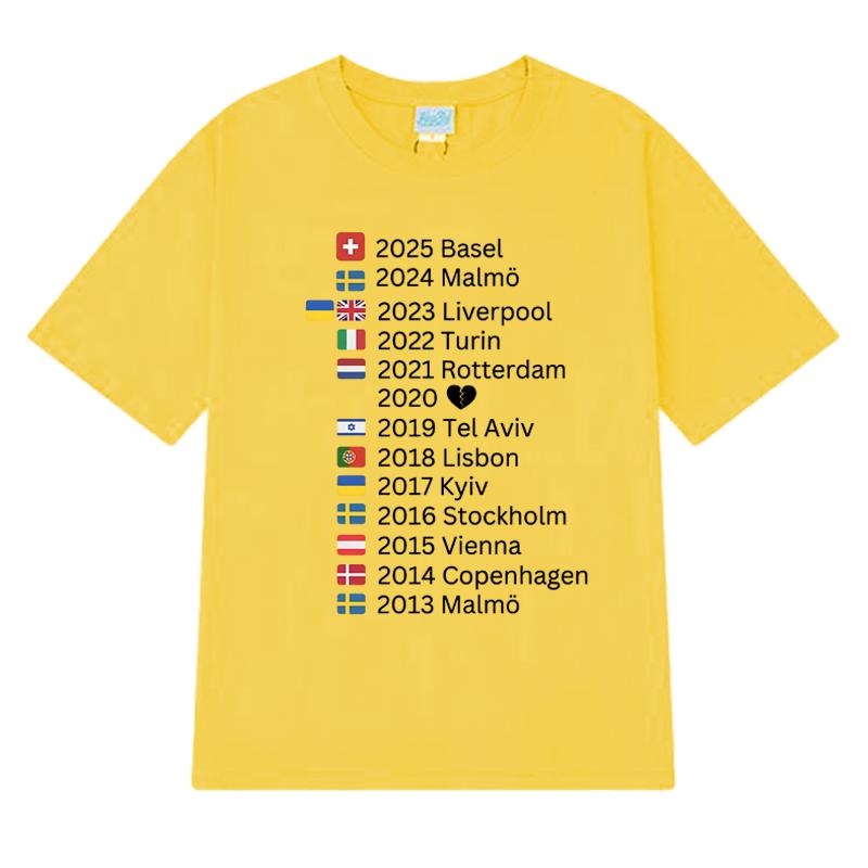 Eurovision 2025 Host Cities Music T shirt Men Women Trend Y2k Oversized short sleeve T-shirts Unisex 100% Cotton clothing Tops