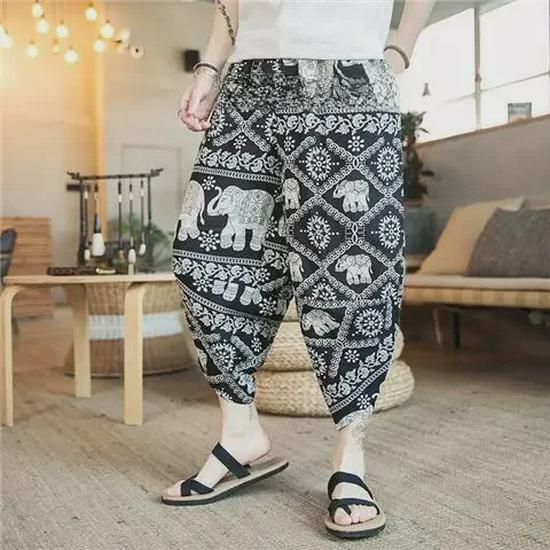Men's Plus Size Ethnic Style Summer Beach Shorts - Thai Elephant Design