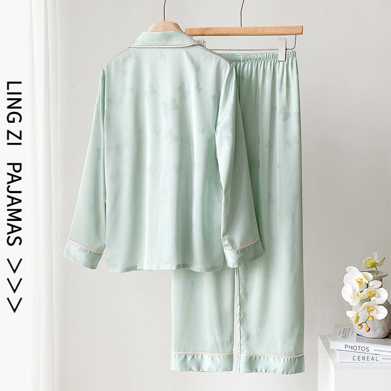 1111 new women's ice silk pajamas v-neck thin long-sleeved trousers Internet celebrity explosion fresh loungewear can be worn outside