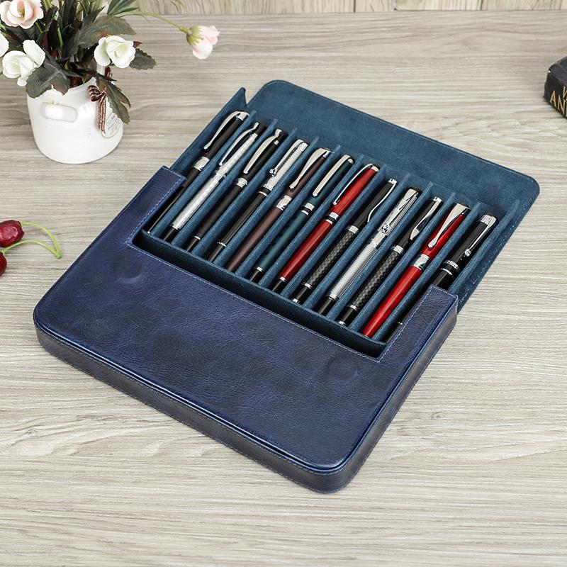 Handmade Genuine Leather Pen Case Multicolor 12 Slots Luxury Pen Box Pen Holders Office School Stationery Fountain Pen Pouch