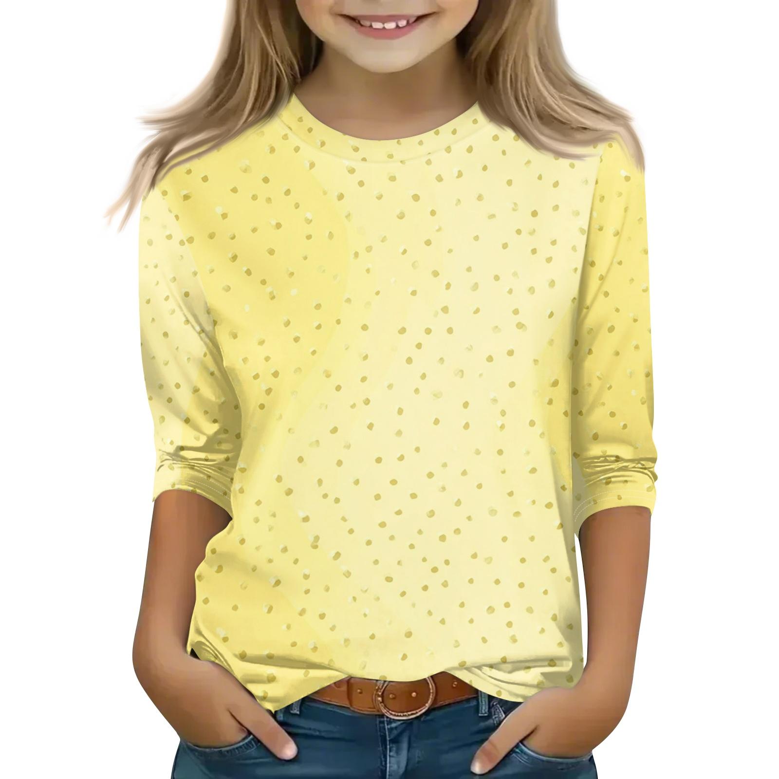 

Kid s Round Neck Cute Flower Day Print Lightweight Spring/Summer Top 160 жовтий