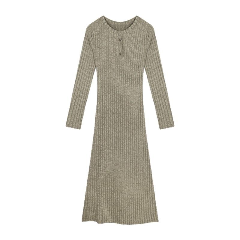 Knitted dress children's autumn and winter new lazy inner lining slim French temperament long dress gentle wind