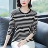 Plus Size Loose-Fit Cotton Striped Long-Sleeve T-Shirt for Middle-Aged & Elderly Women