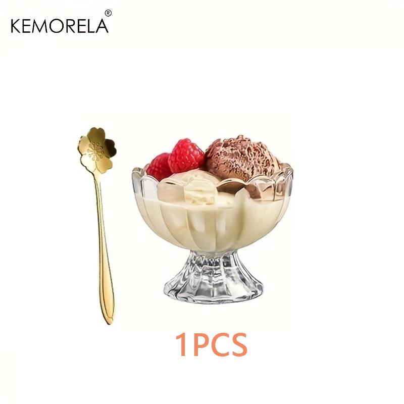 

KEMORELA 1/2PCS Тюльпан стеклянная десертная миска с ложкой Летний Мороженое Фруктовый кекс Прозрачные миски подходят для ресторанных чашек 51-100ml